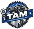 "TAM-Autoparts logo featuring a stylized car and gear icon.